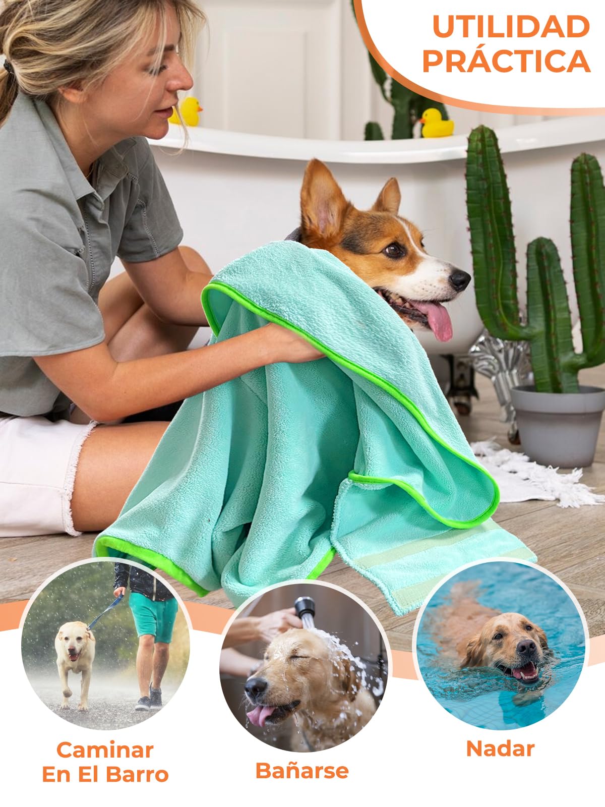 Albornoz para Perros con Velcro, Albornoz para Perro de Microfibra Absorbente Dinosaurio, Albornoz Absorbente para Perros para Secar Después del Baño y la Natación (L, Azul)
