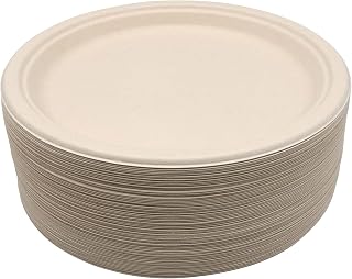 100% Compostable Disposable Paper Plate, 50 Pcs Biodegradable Bagasse Plates, Natural Brown Disposable Plates (9 inches)