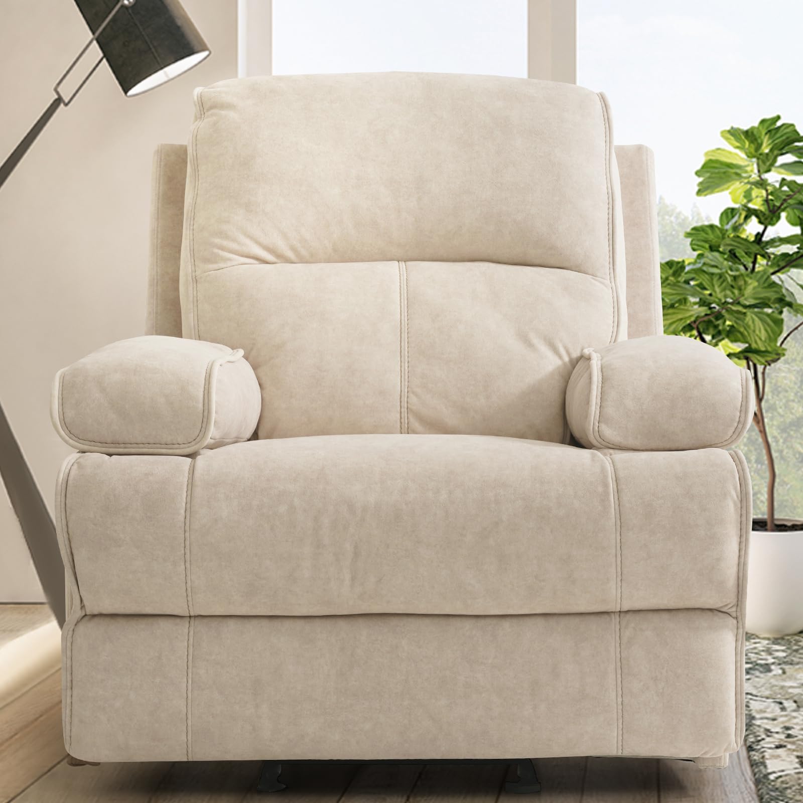 TEKAMON Glider Rocking Recliner Chair, Modern, Beige-white, Velvet fabric, Ergonomic Design, Adjustable Height, Recliner, Rocking, Living Room, Bedroom, Office, Studio, Appartement