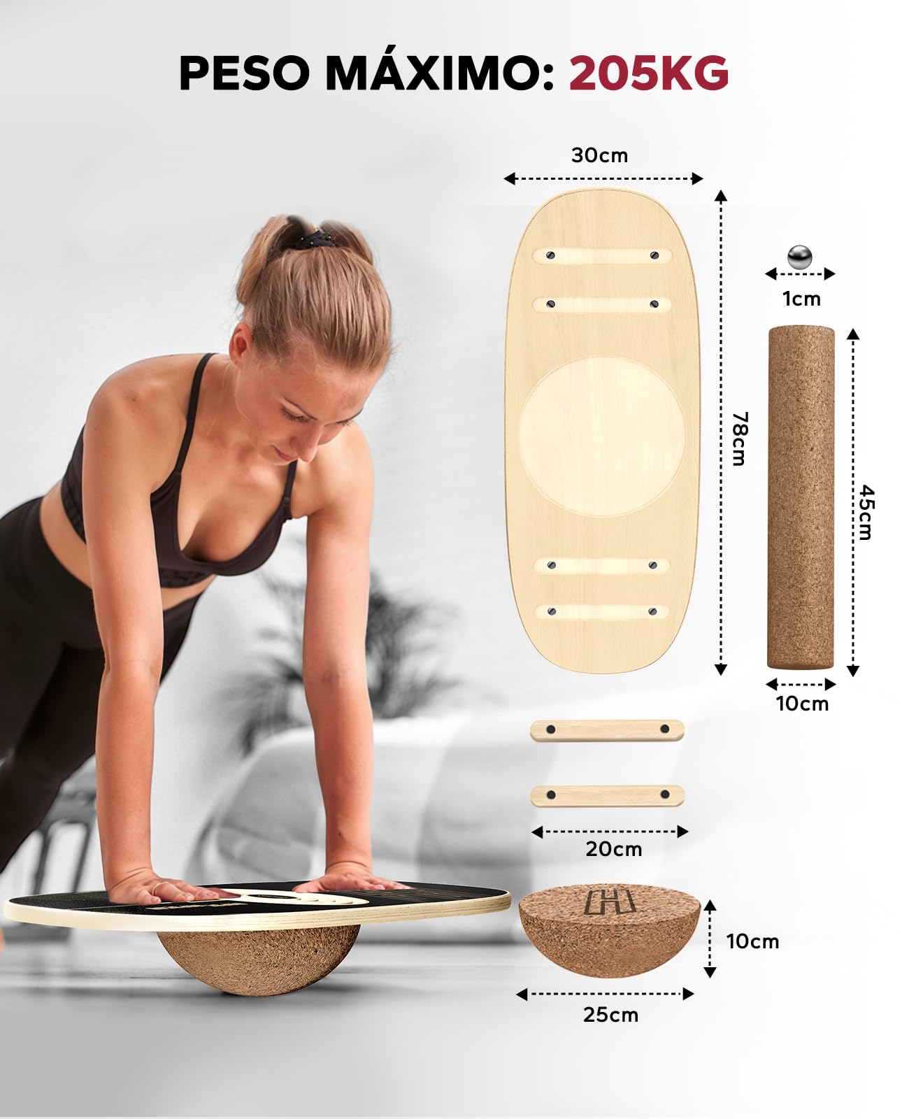 HAPBEAR Tabla de Equilibrio - Tabla de Balanceo de 6 Modos con Topes Ajustables, Tabla de Balanceo de Niveles Múltiples para Entrenador de Surf