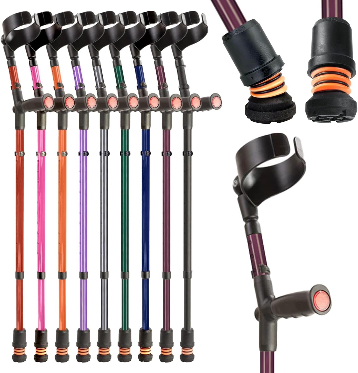 Flexyfoot Shock Absorbing Soft Grip Double Adjustable Crutch - Single - BlackBerry - Improve Safety, Improve Grip, Reduce Shocks & Jarring