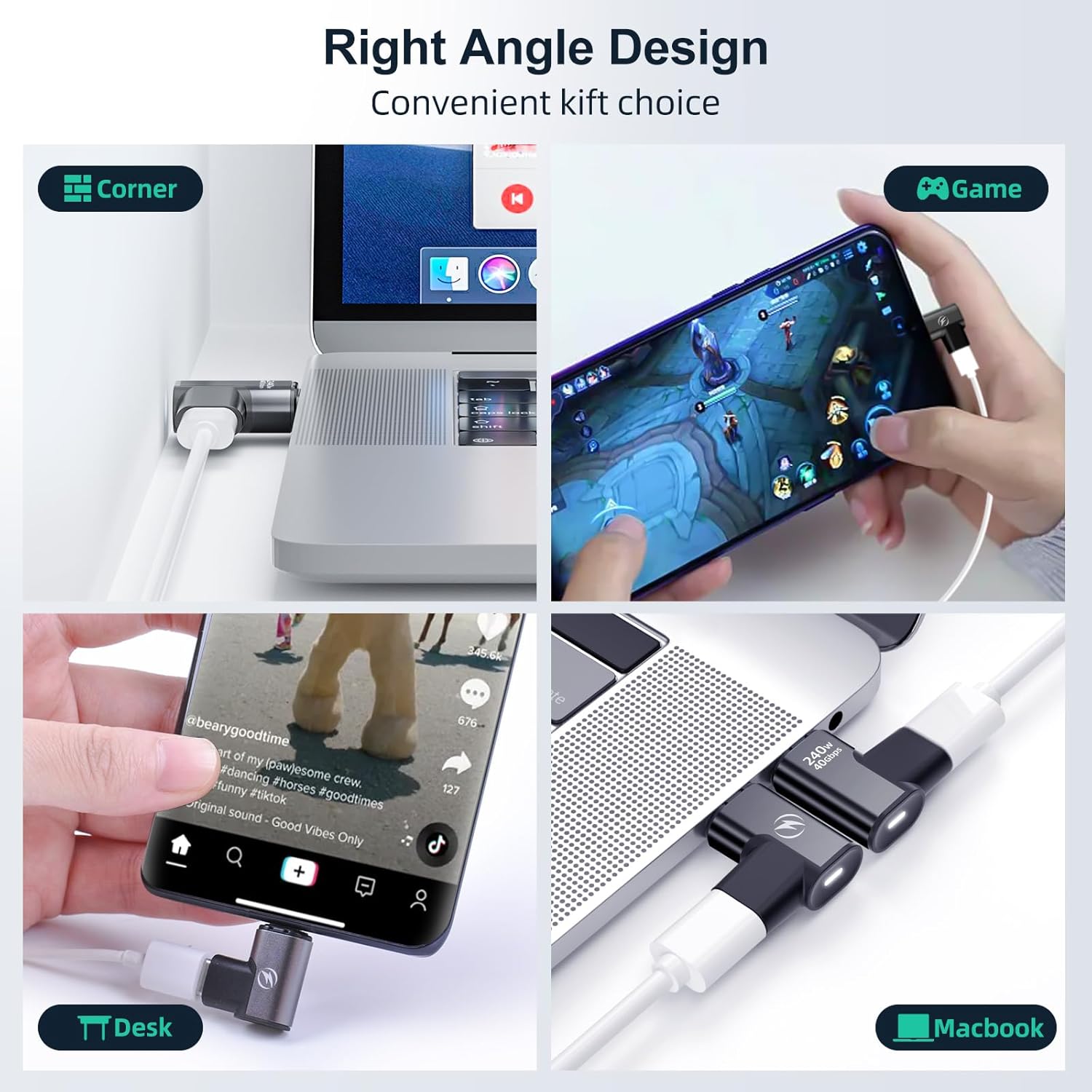HanCenDa USB C Magnetic Adapter 240W, (2 Pack) Magnetic USB C Adapter 24 Pin Right with 40Gbps 8K 60Hz Video for iPhone 17 Series, Thundebolt 3/4, MacBook Pro/Air and More Type C Devices