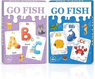 Go Fish 2 Pack,Alphabet Go Fish Card Game for Kids 4-8 (Ocean & Alphabet) | Go Fish Card Game for Toddlers, Education Letter Go Fish Cards for Family Party Classroom Matching Memory Games