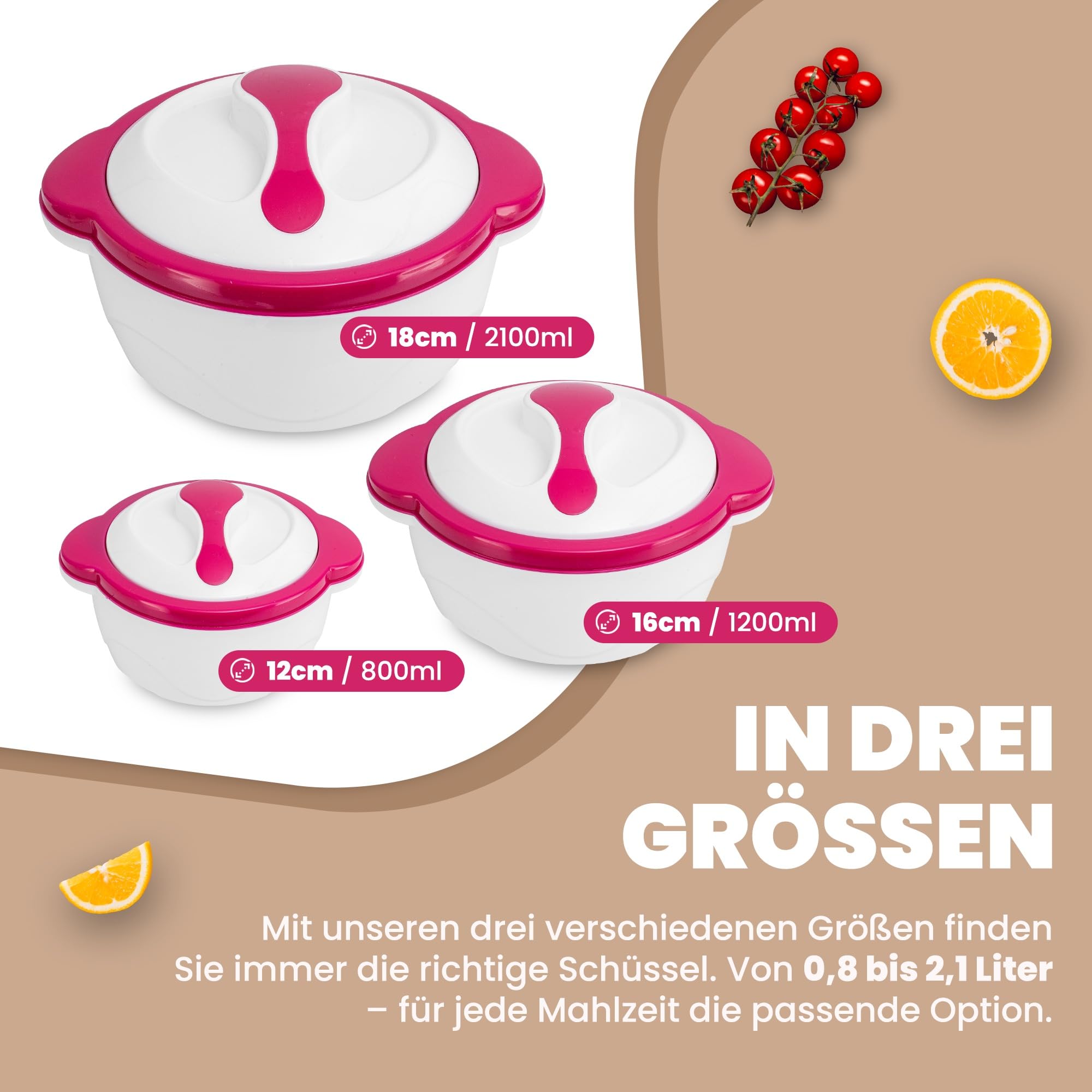 Ciotola termica con coperchio [SET da 3] con contenitore termico per mantenere il cibo alla griglia caldo fino a 4 ore - Set di ciotole termiche - Tre ciotole termiche