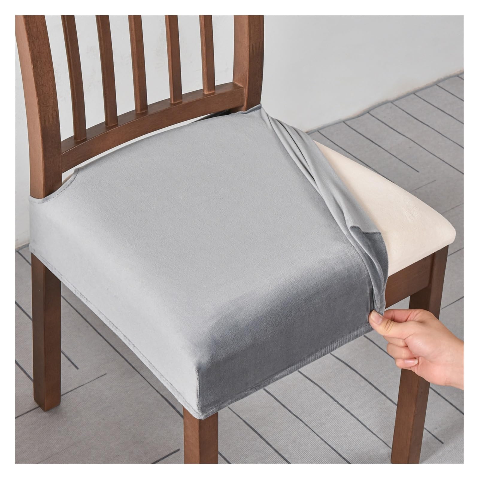 Housse De Chaise Salle À Manger Lot De 2 4 6, Couvre De Chaise Extensible Amovible Lavable Couverture De Chaise Interieur Velours pour Cuisine Restaurant Décoration(Gris,Set of 6)