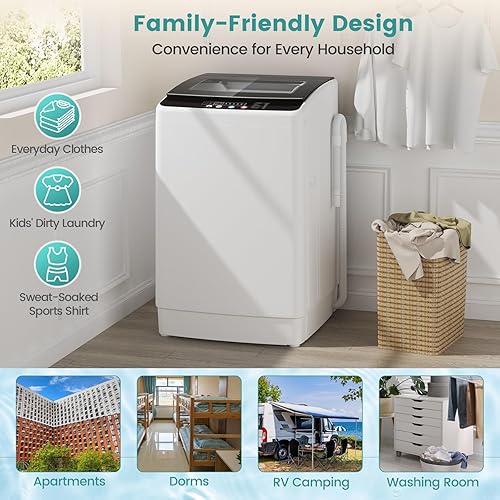 Miniatura 8 de Auertech Lavadora de 35 libras, lavadora portátil totalmente automática con pantalla LED, 12 ciclos de lavado, 8 niveles de agua, lavadora de gran