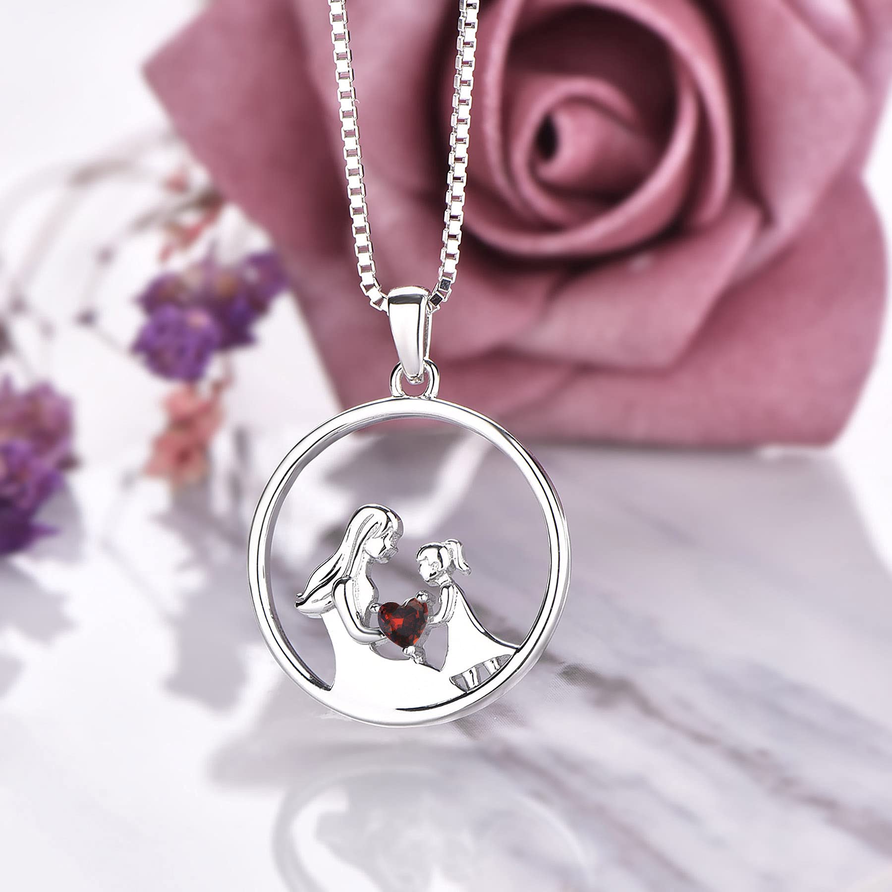 YL Collar Madre e Hija Plata de Ley 925 Collar con Colgante de Circonita Regalos para Mujeres Mamás, 45-48 CM