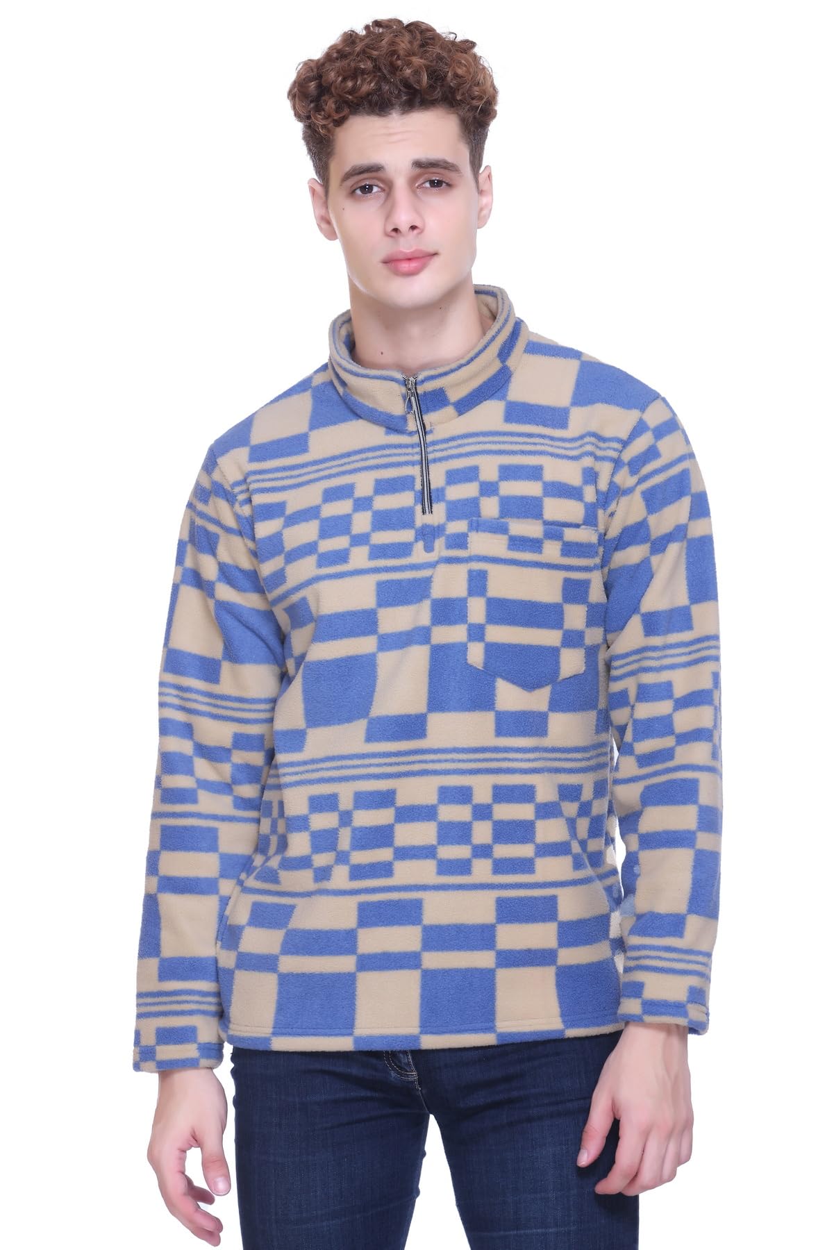 himyug Premium Fleece Pullover for Men | Warm Winter Half Zip Sweatshirt | Soft Checkered Pattern Woolen Sweater | Stylish Casual Winterwear for Outdoor & Daily Use-picture-42