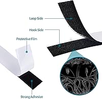 Vista 3 de Cinta de velcro (gancho y bucle) autoadhesiva negra de 2 pulgadas x 30 pies con respaldo adhesivo, rollo de sujeción, tiras de nailon autoadhesivas