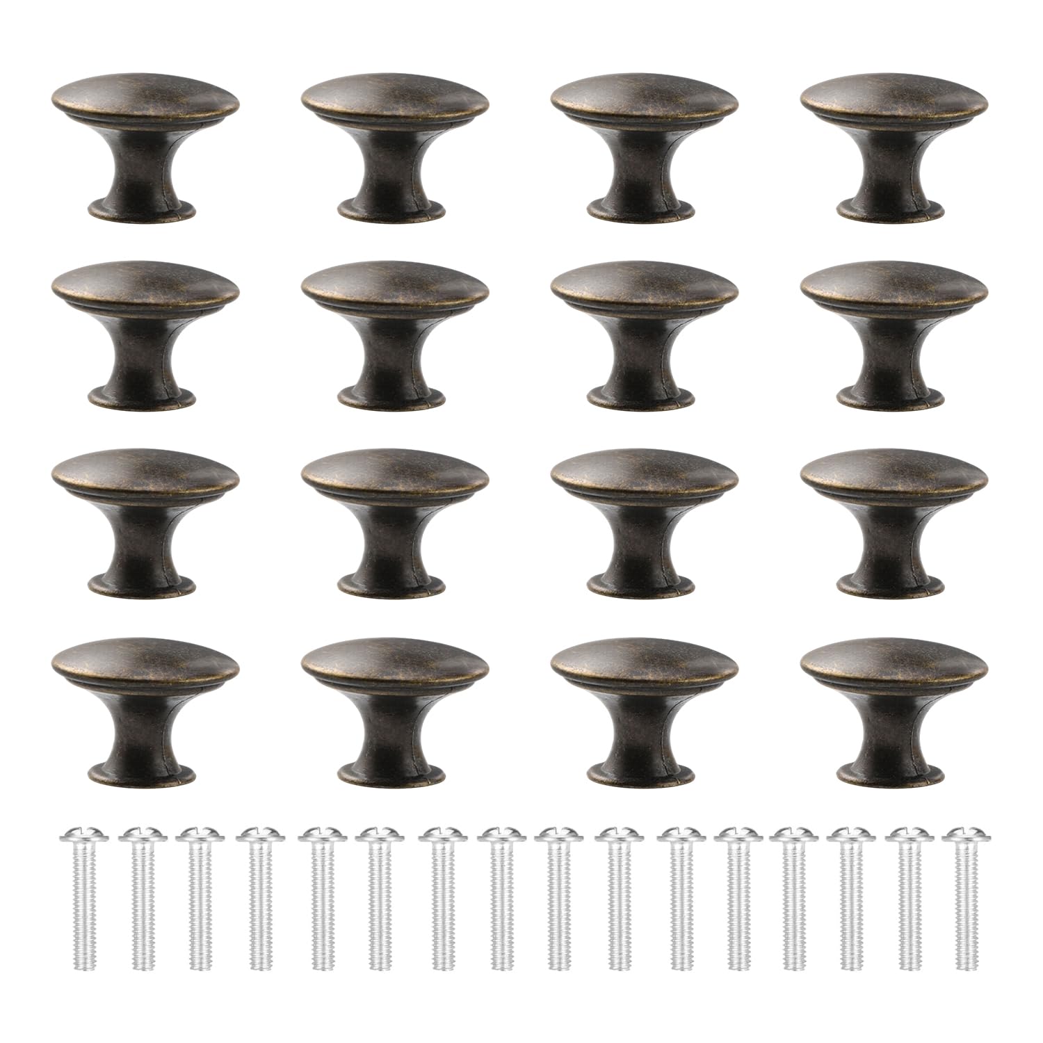 Onperpoe 16 Pcs Cabinet Knobs, Small Round Drawer Knobs with 16 Matching Screws, Vintage Door Knobs for Cupboards, Kitchen Drawer, Home Wardrobe (Antique Bronze)