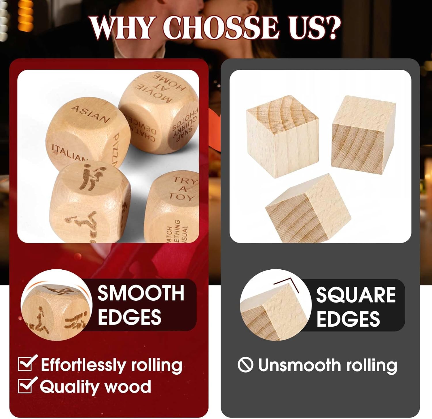 Date Night Dice Couples Ideas, Funny Games for Boyfriend, Gilfriend, Him, Husband, Wife, Men, Romantic Wooden Decision Dice for Her