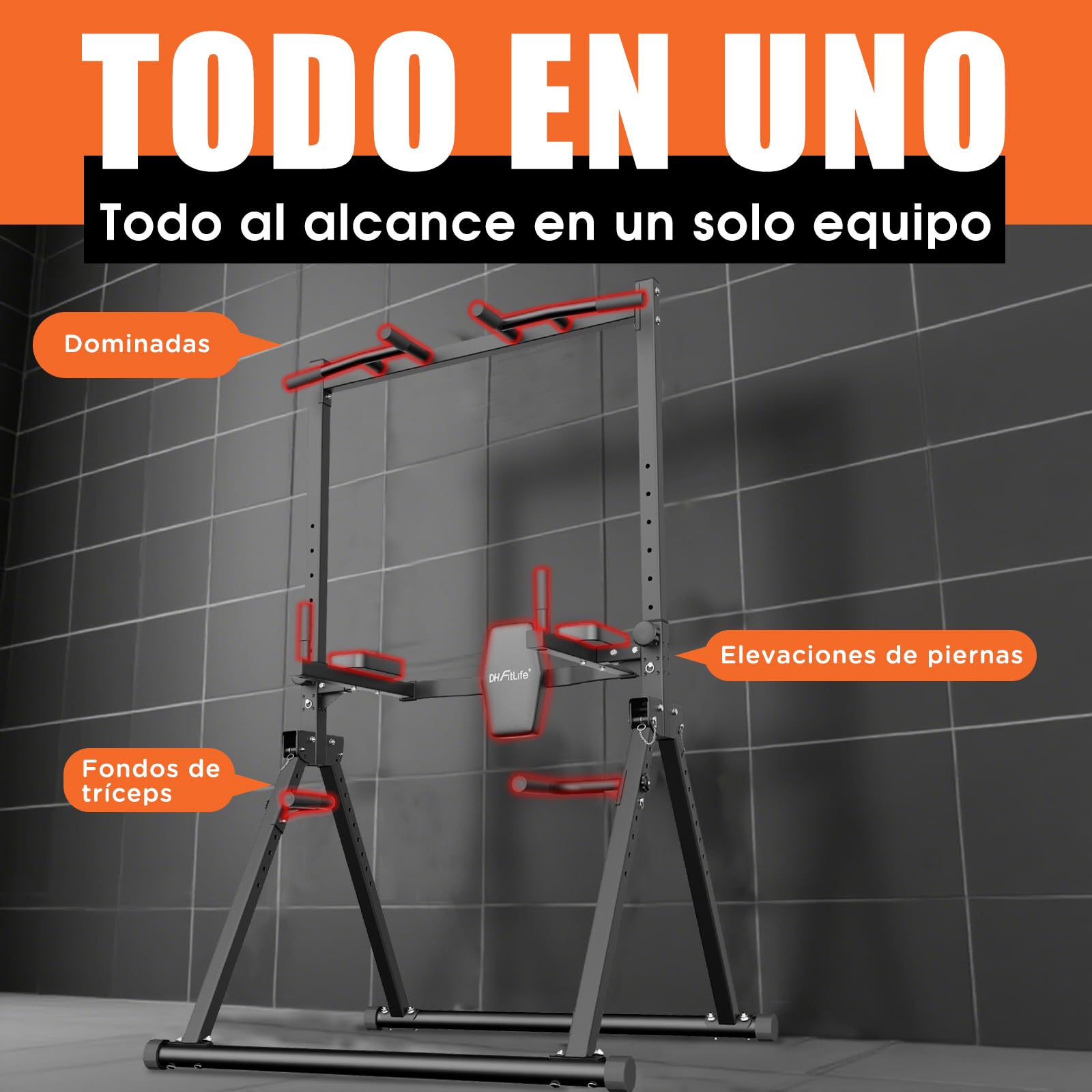 DH FitLife Power Tower Dip Station plegable, barra de dominadas independiente con barra de inmersión y soportes para mancuernas/respaldo, estación de fuerza, estación de fitness, Power Rack para