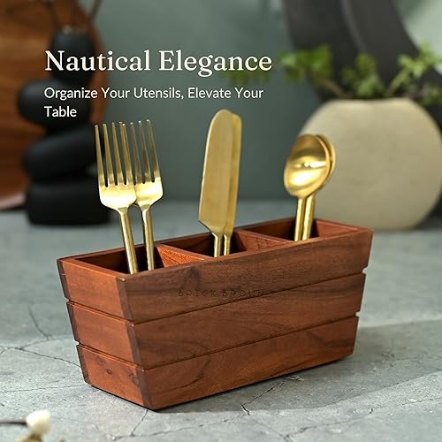 Miniatura 2 de Brick Brown Cuberteríasoporte de madera prémium en forma de barco para mesa de comedor (pequeño, orche)