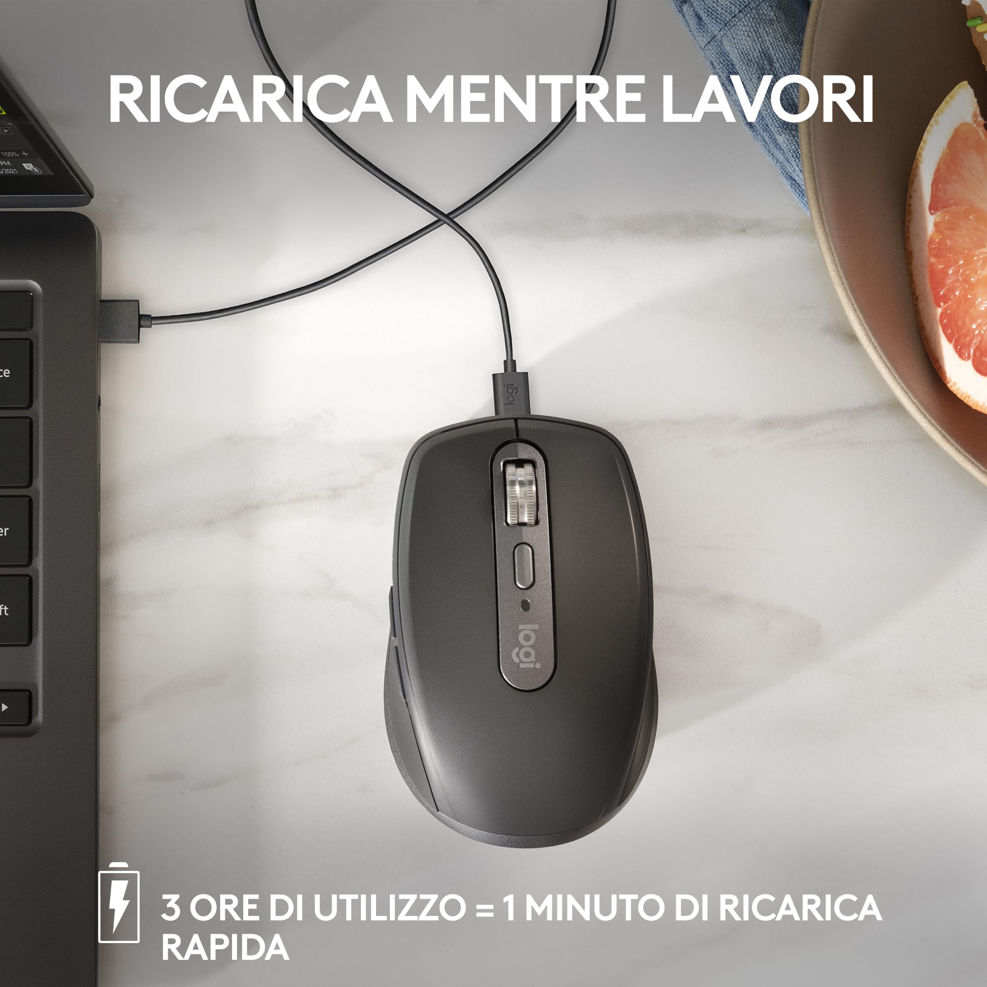 Logitech MX Anywhere 3S, Mouse Wireless Compatto, Scorrimento Veloce, Tracciamento 8K DPI, Clic Silenzioso, Pulsanti Programmabili, USB C, Bluetooth, PC Windows, Linux, Chrome, Mac - Grigio chiaro