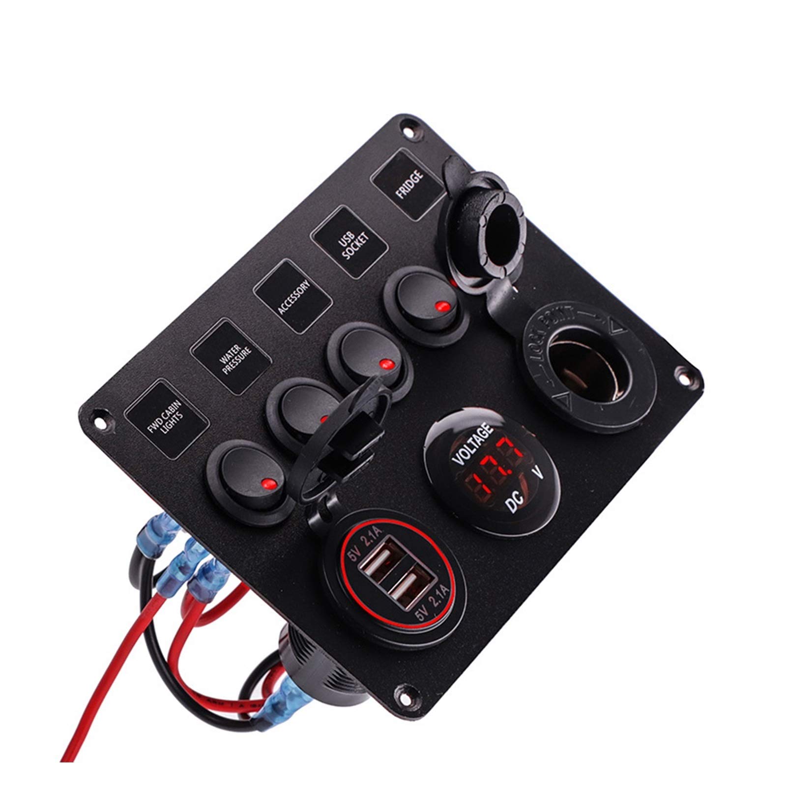 Panel przełączników kołyskowych, do cyfrowego woltomierza, podwójnego portu USB, gniazda 12 V, wodoodpornego, akcesoria samochodowe, morskie, okrętowe