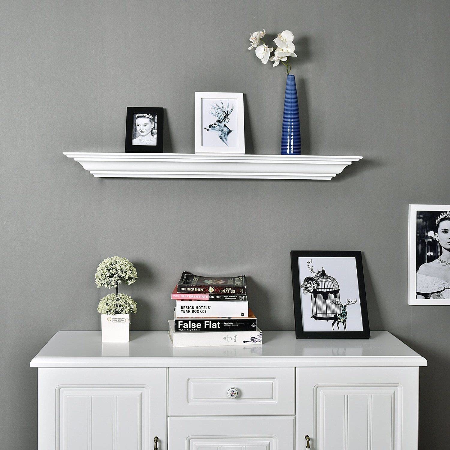 WELLAND 36 Inch Solid Pine Wood Floating Shelves Wall Mounted,Corona