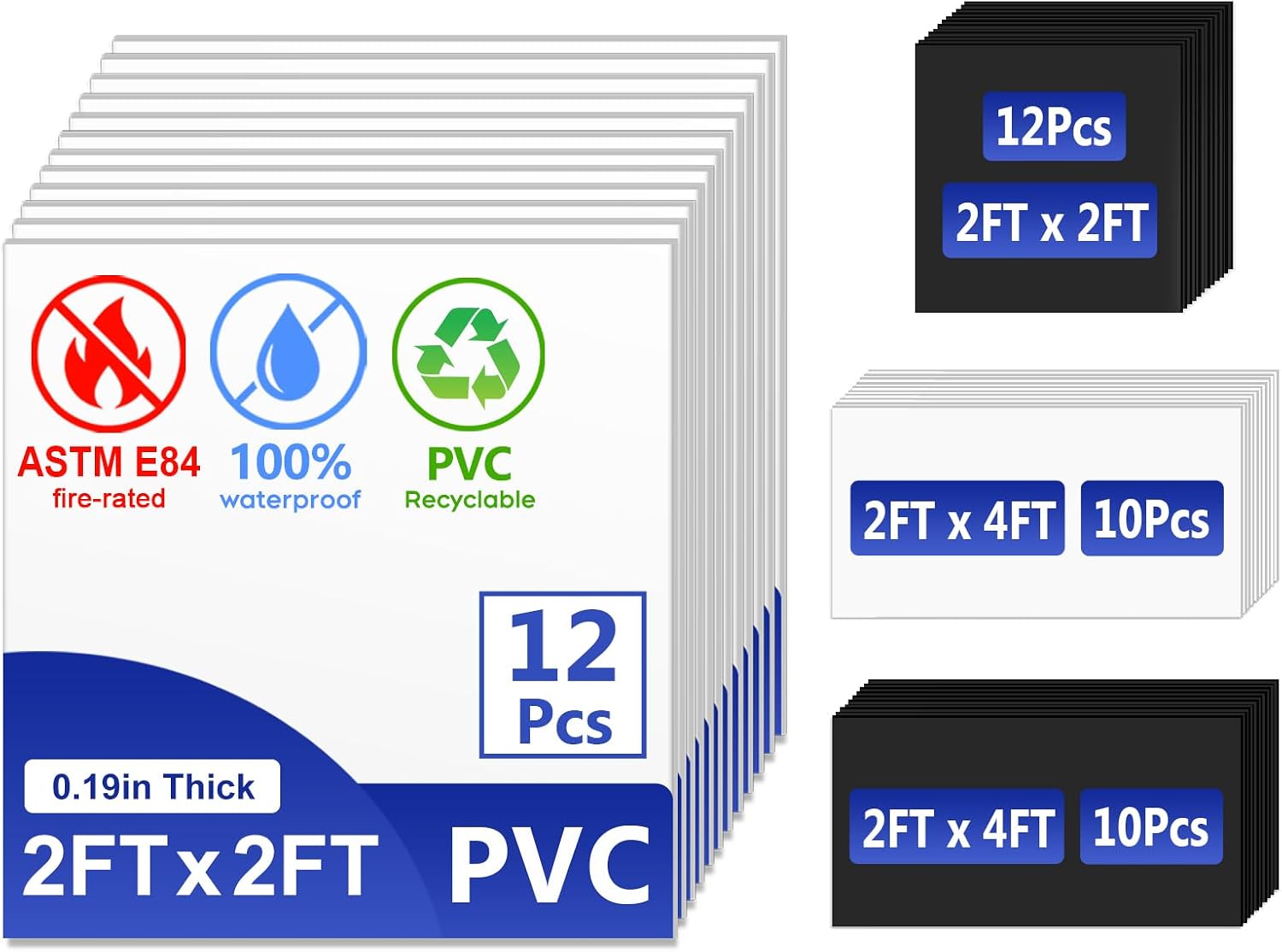 IMXPW Drop Ceiling Tiles 2x2, Waterproof Smooth White PVC, 12-Pack, White