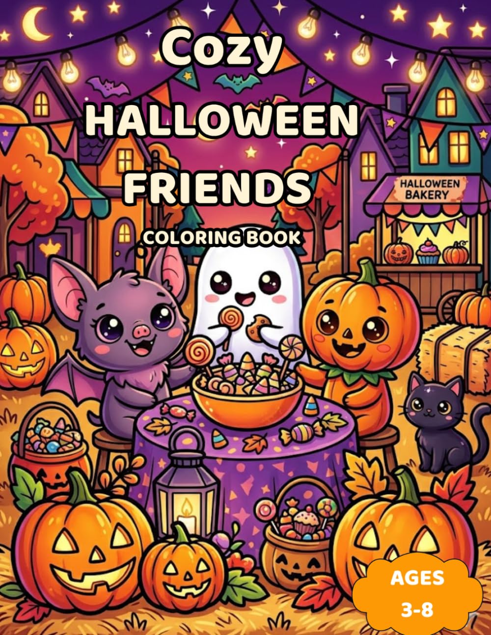Cozy Halloween Friends Coloring Book: 50 Cute Halloween Adventures Featuring Friendly Ghosts, Adorable Pumpkins, Kawaii Bats, Trick-or-Treat Fun, ... Magical Autumn Festivals for Kids Ages 3-8