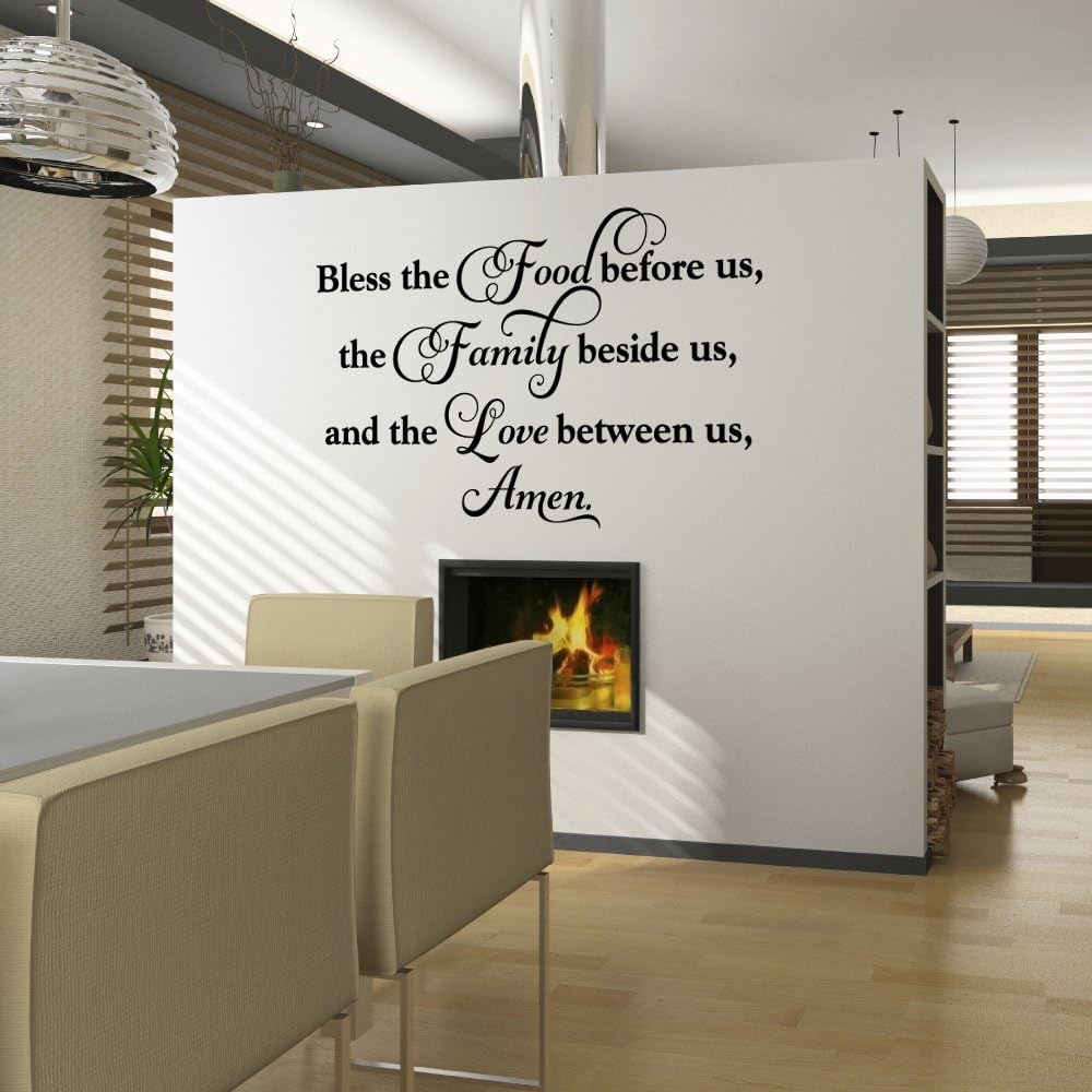 Bless The Food Before Us, Family Love Quote Vinyl Wall Decal Sticker Art, Dining Room and Kitchen Home Decor, Purple, 23in (W) x 15in (H) - Small