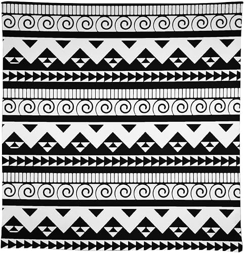 Miniatura 3 de Mantel de buffet con diseño étnico de geometría blanca y negra, 55 x 55 pulgadas, manteles negros de tela para fiestas para comedor, cocina,