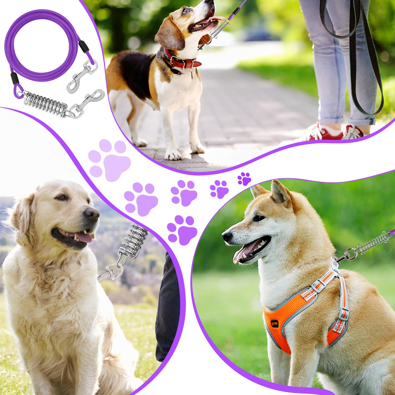 Cavo di Sicurezza per Cani, 3m Resistente Guinzaglio in Metallo per Animali Domestici, Lungo Cavo per Cani di Media e Grande, Guinzaglio per Cane per Cortile Campeggio