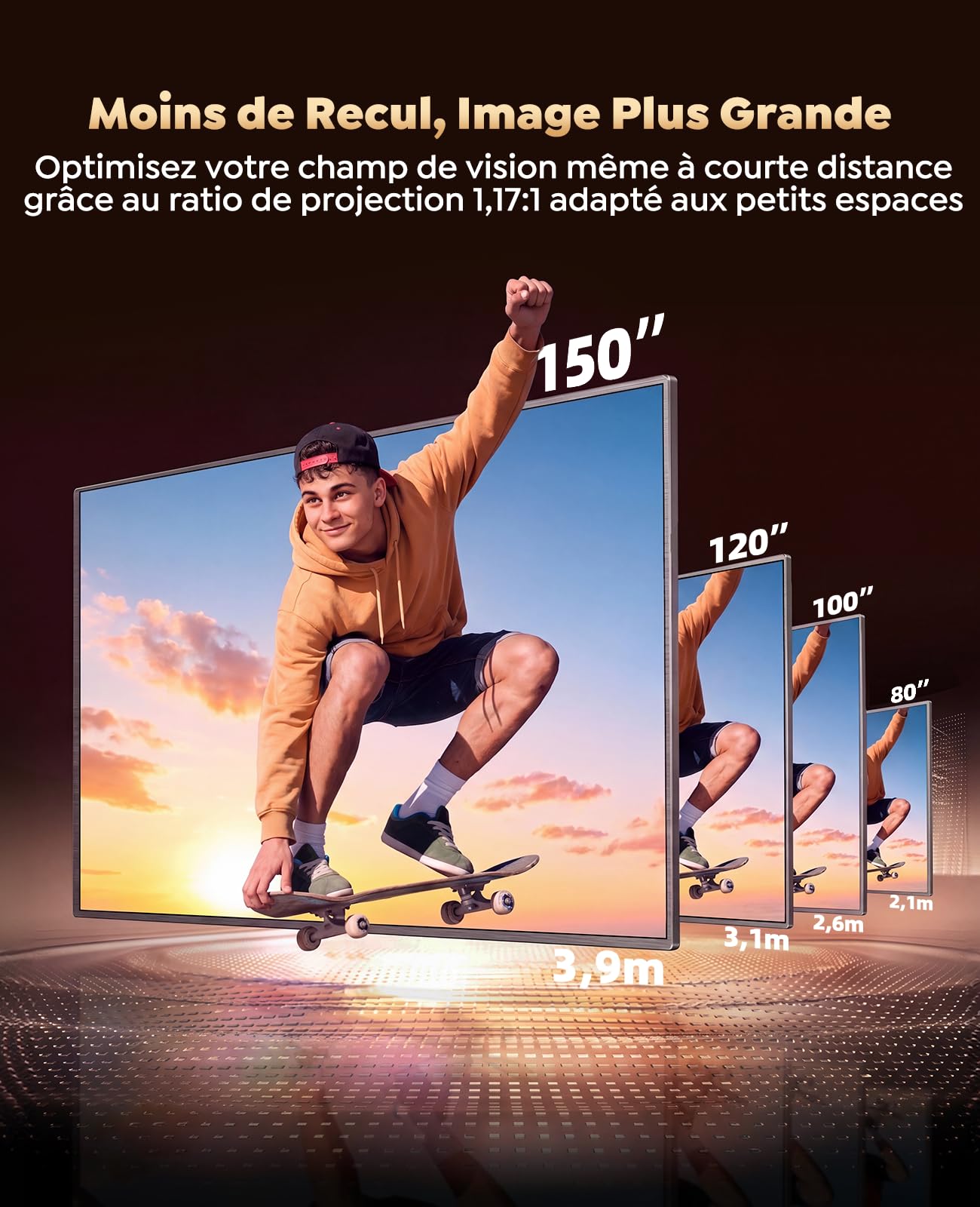 Vidéoprojecteur 4K 1300 ANSI Projecteur Portable 4K Courte Focale Auto Focus/Keystone Rotatif 360°, 36W Speaker, Contrôle Vocal, HDR10 Rétroprojecteur WiFi6 Bluetooth FHD 1080P Home Cinéma