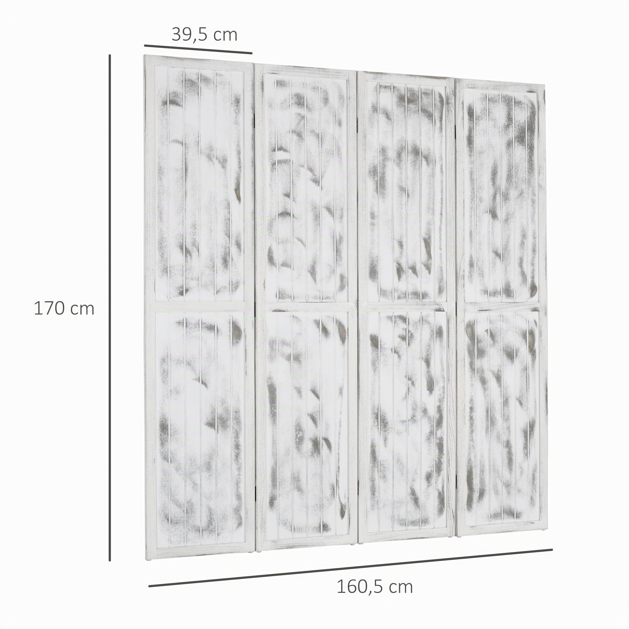 HOMCOM Biombo Plegable de 4 Paneles 160,5x170 cm Blanco | Separador de Ambientes, Divisor de Habitación, Decoración para Dormitorio, Sala, Cocina u Oficina