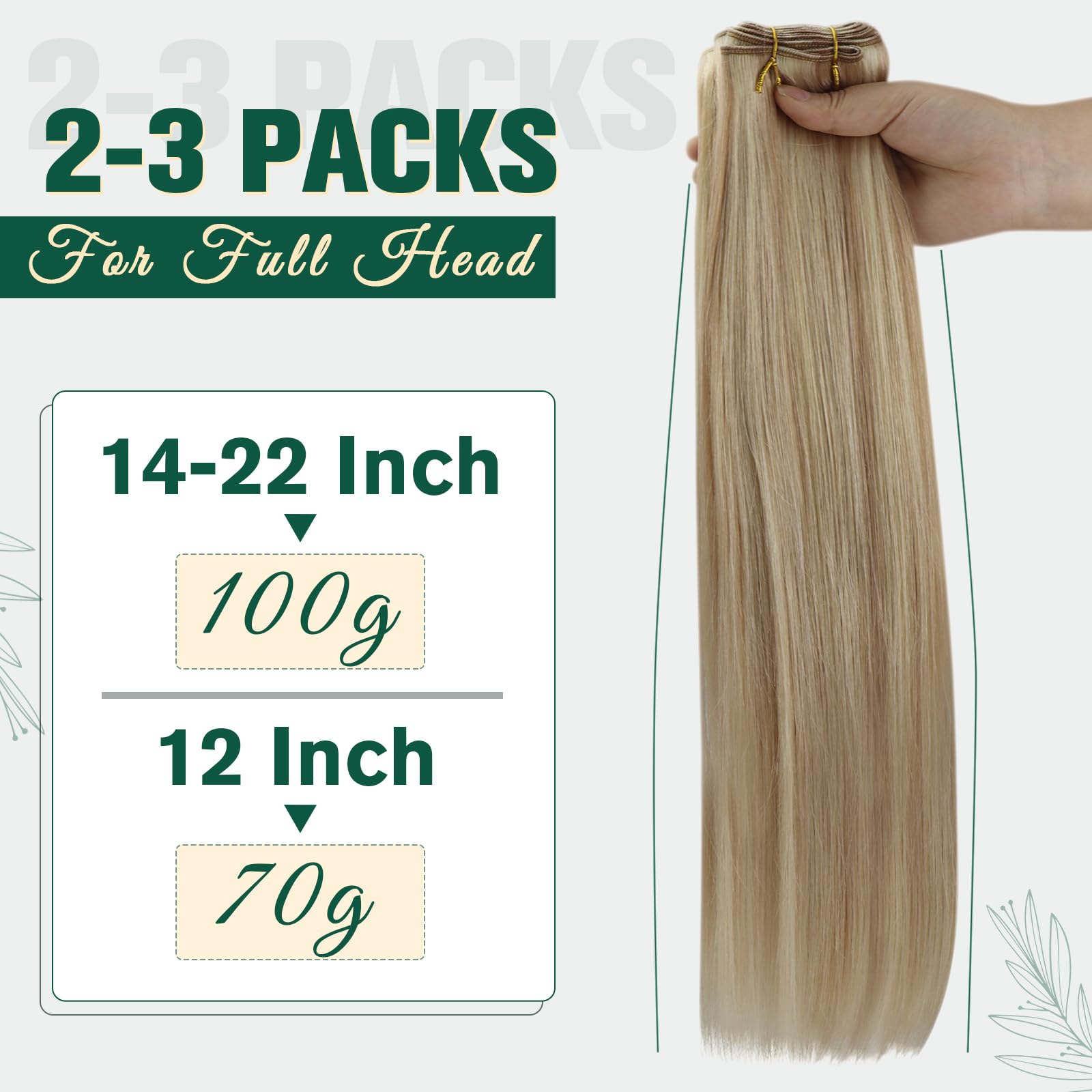 RUNATURE 22 Inch Weft Hair Extensions Real Human Hair Ash Blonde with Platinum Blonde Double Weft Sew in Hair Extensions Human Hair One Piece for Daily Wedding Use 100g/pack #P18/60 - Image 4