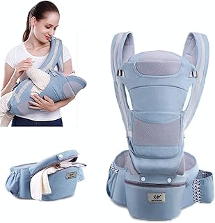Alle Positionen Babytrage, Tragetasche Für Kleinkinder Vorne Und Hinten Für Neugeborene Bis Kleinkinder, Ergonomischer Känguru-Baby-Hüftsitz Mit Taillenhocker (0-48 Monate),Blue~a