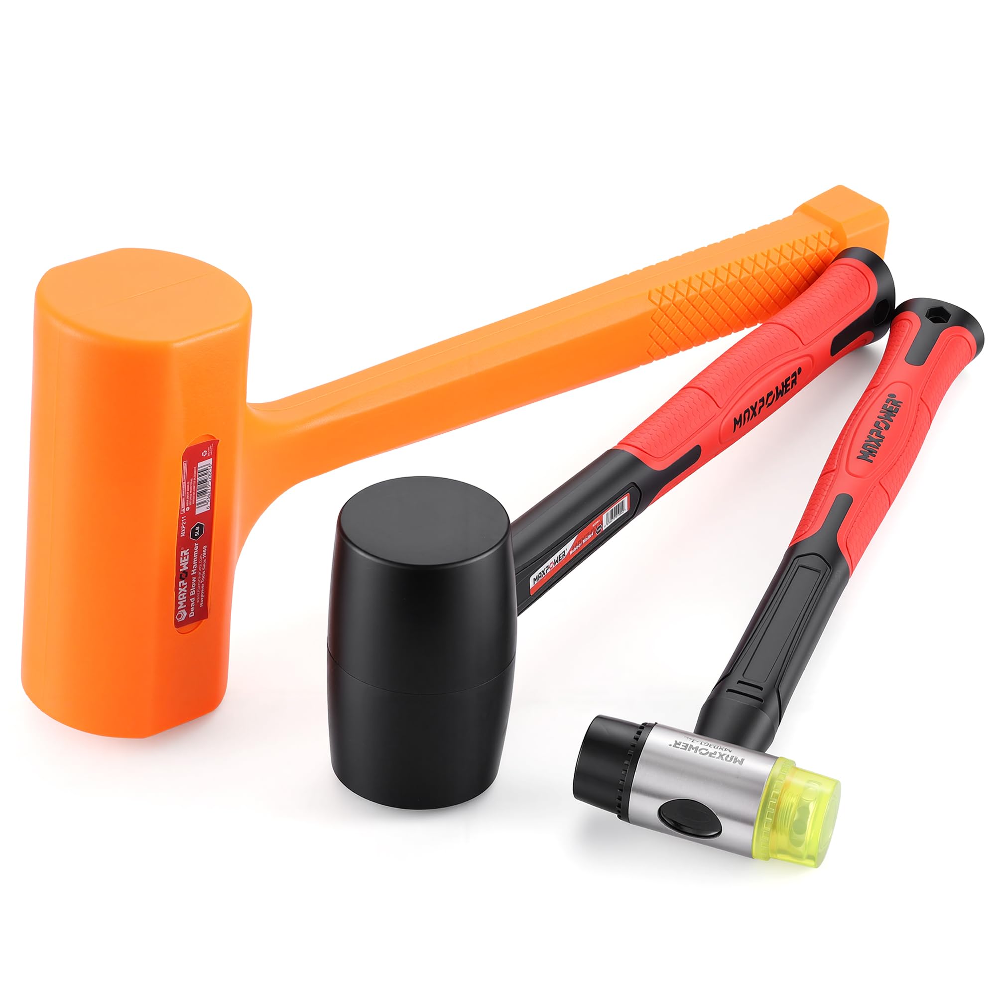 MAXPOWER 3-Piece Hammer Set, 5LB Dead Blow, 16oz Rubber &amp; 35mm Soft Mallets