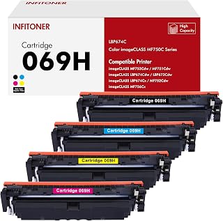 069H 069 MF753Cdw 4 Pack Color Toner Cartridge Set Replacement for Canon 069H 069 Toner Cartridge for Canon Color imageCLASS MF753Cdw MF751Cdw LBP674Cdw Printer Black Cyan Yellow Magenta