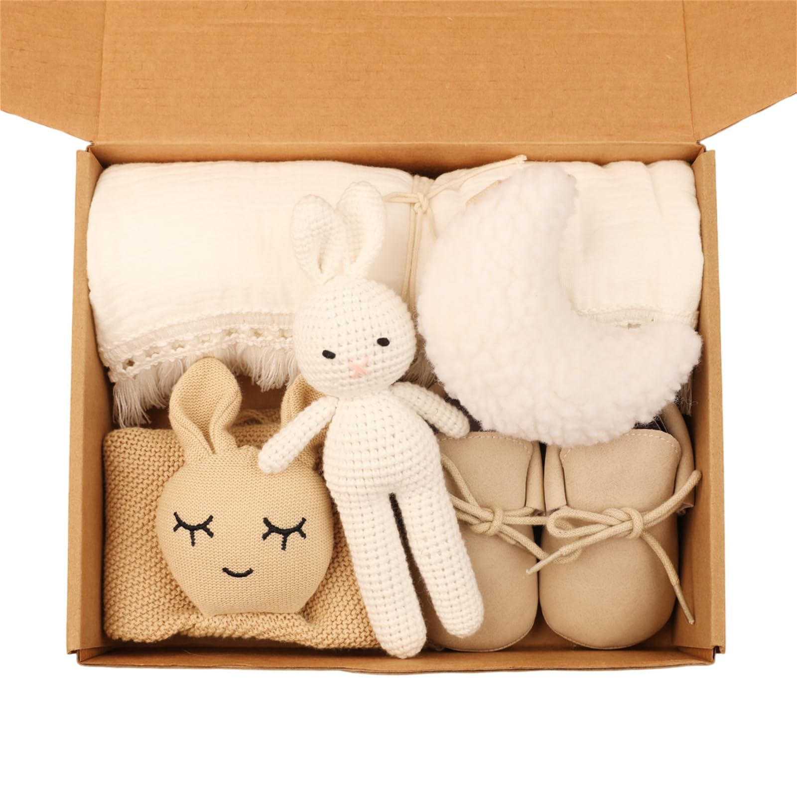 5-teiliges Baby-Set mit Baumwolldecke, beruhigendem Handtuch, Häkelspielzeug und Zubehör für Neugeborene