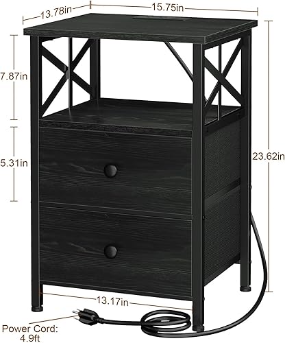Miniatura 31 de AMHANCIBLE Mesa auxiliar para sala de estar con estación de carga, mesa auxiliar con cajón de tela, mesa auxiliar pequeña con puertos USB y salidas