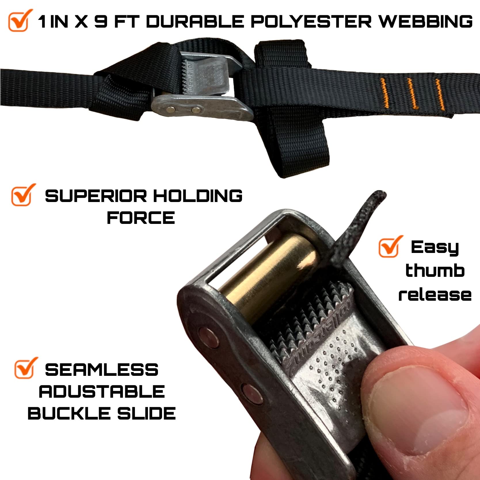 MULTUS Handle and Haul Sportsman Tie Down Carabiner Anchor Strap Camping Hunting Trucking Gear - 3 Pack