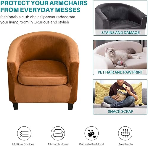 Miniatura 5 de KRFOONN 2 piezas de fundas para silla de club, fundas elásticas para sillón, fundas de sofá, fundas de sofá extraíbles de barril redondo, funda