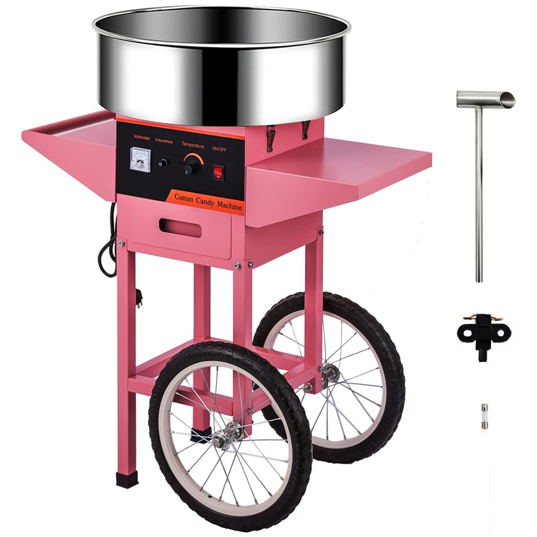 Commercial Cotton Candy Machine, Professional Candy Floss Maker (Pink, With Cart)