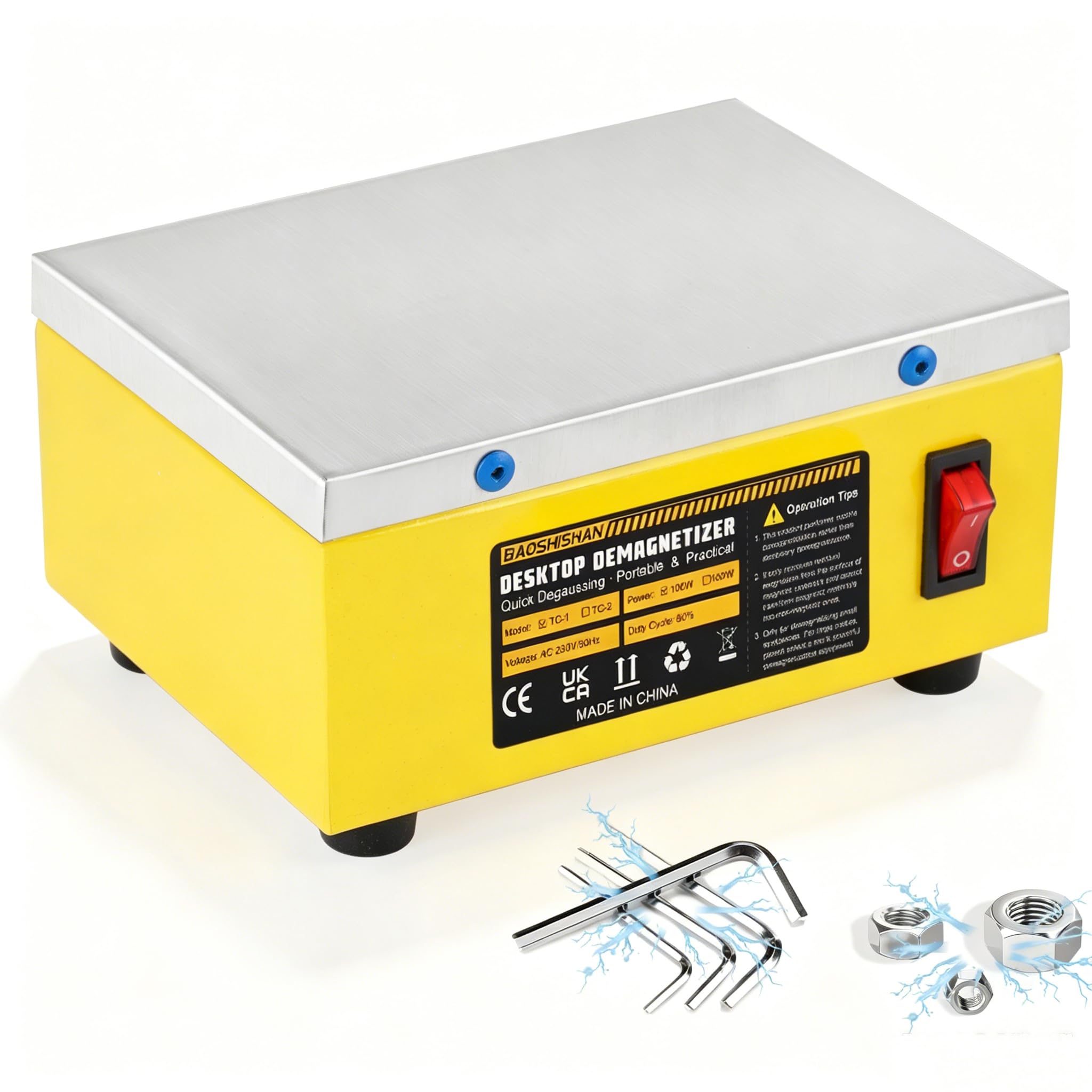 BAOSHISHAN Demagnetizer 16x12cm Plate Demagnetizer 100W Degaussing Machine Mobile Demagnetisation for Screwdrivers,Drills,Allen Wrenches,Watches,Small Metal Objects