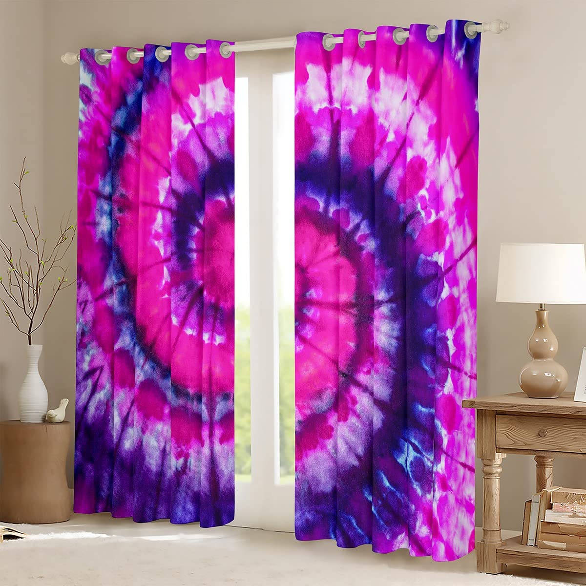 Colorful Blackout Curtains Psychedelic Spiral Curtains 84