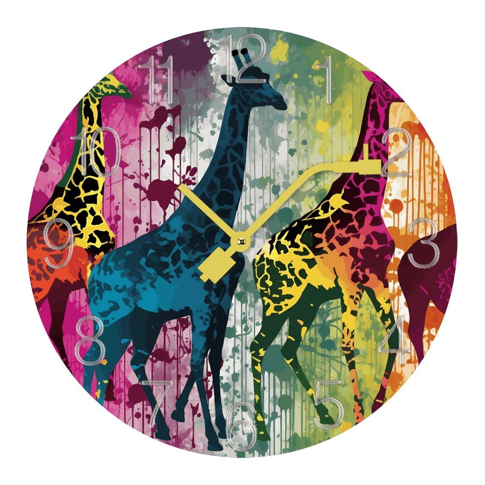 Horloge moderne bureau silencieuse et sans tic-tac au motif de girafe colorée