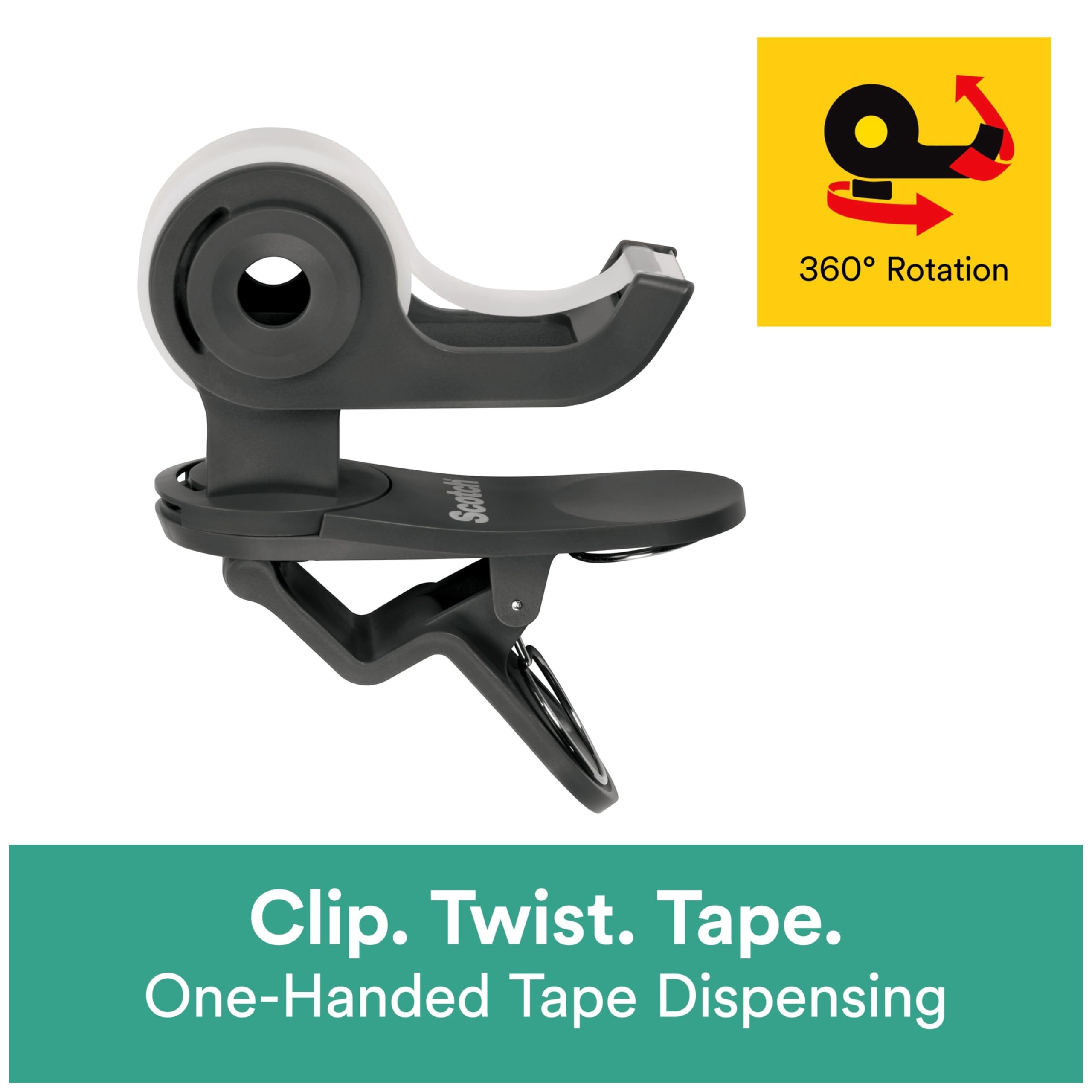 Scotch Dispensador de cinta Clip & Twist, clips a escritorios, mesas, gris carbón fácil, paquete de 3