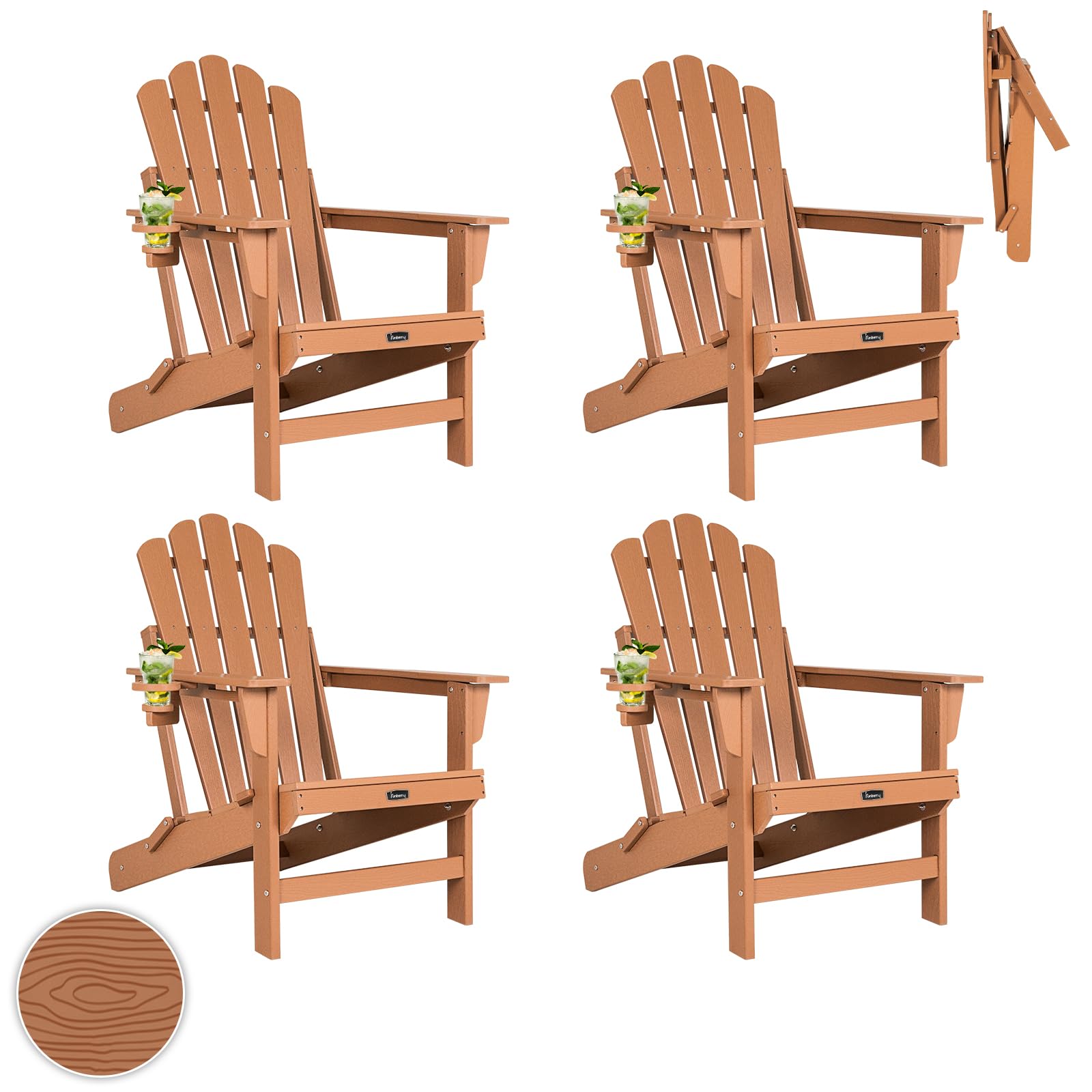 FUNBERRY Oversized Folding Adirondack Chair Set of 4, Fire Pit Chair 400LBS