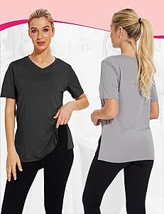 Showitty 3 Pack T Shirts for Women, Short Sleeve V Neck Basic Tees Loose Fit Cute White Black Tops for Casual Outfits