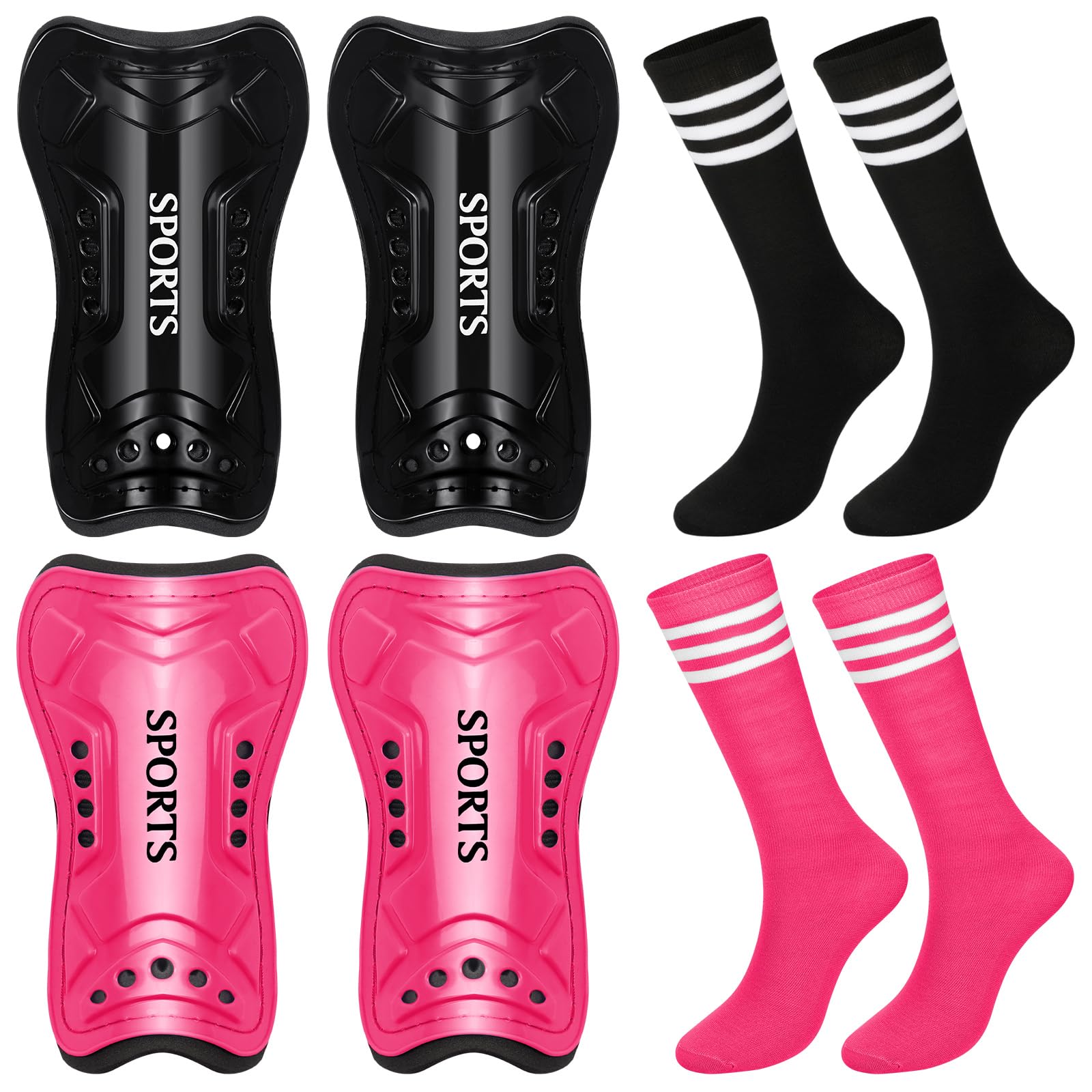 Chuarry 2 Set Soccer Shin Guards for Girls with Socks Toddler Shin Pads Football Kids Sport Protection Lightweight Gear Leg Protection for 3-15 Girls