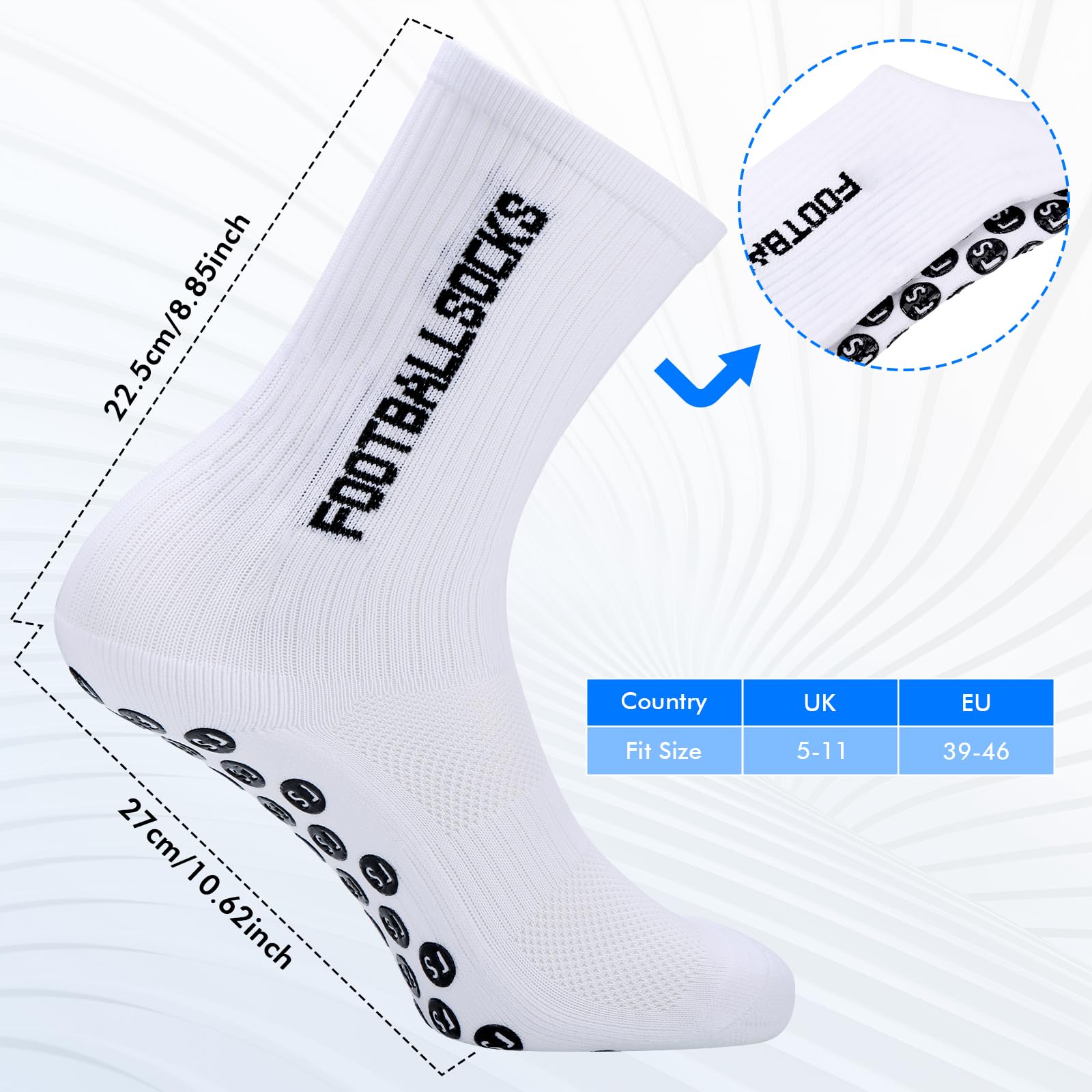 Fentar 3Pezzi Calzini Grip Calcio, Calze Antiscivolo Calcio con Puntini in Silicone, Calze Calcio Comode, Calzettoni Calcio Traspiranti, EU39-46 Calzini Antiscivolo Uomo per Calcio Trekking