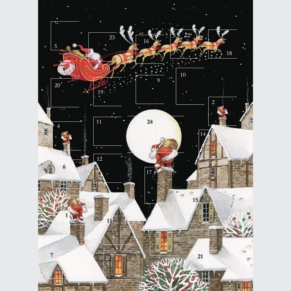 Traditional Advent Calendar Christmas Santa Sleigh Chimney Glitter