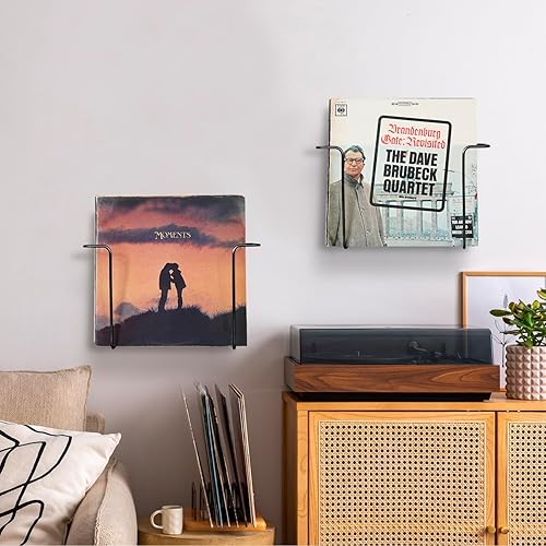 Miniatura 4 de MyGift Moderno estante de almacenamiento de discos de vinilo de alambre de metal, soportes para discos de vinilo colgantes, estantes flotantes para