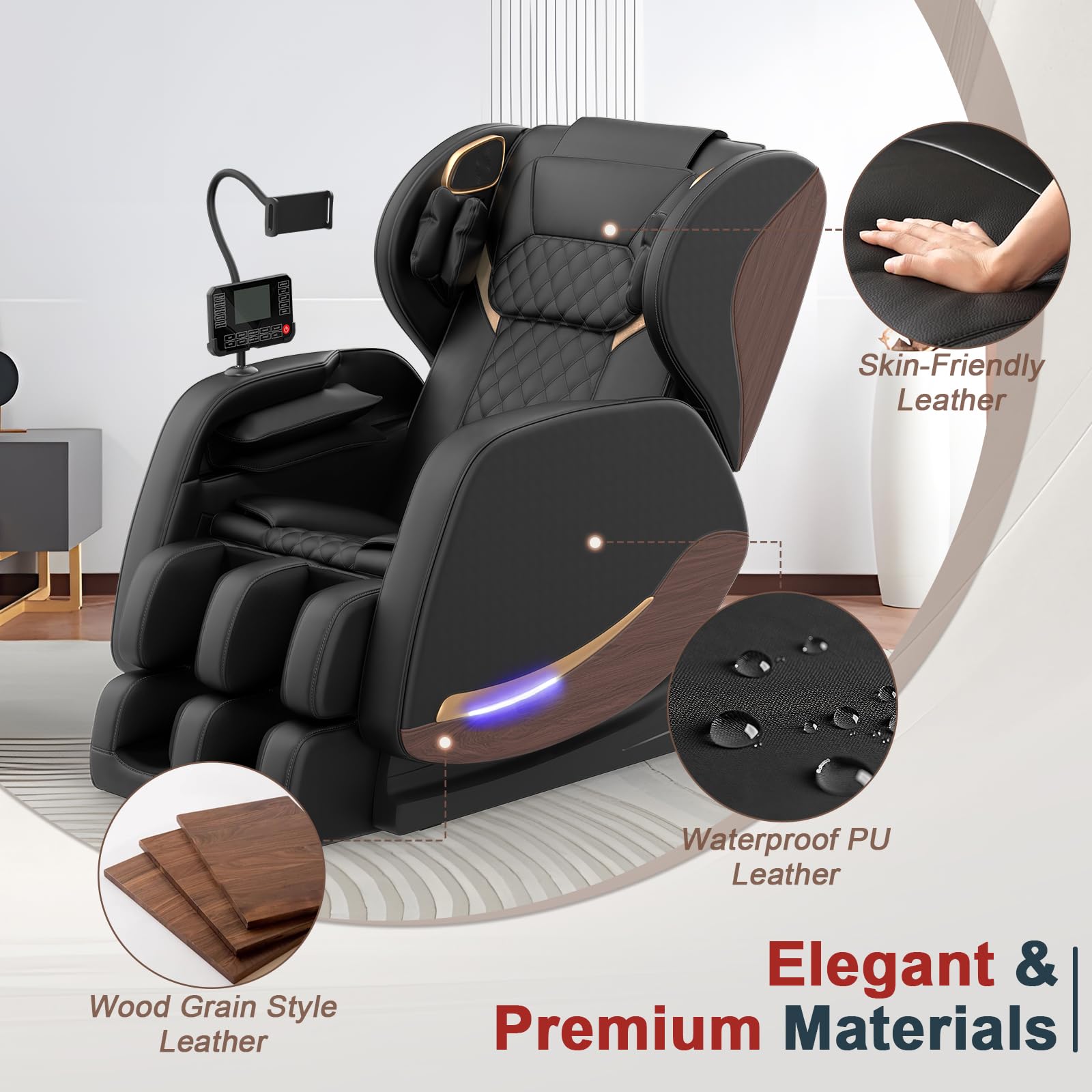 Ganzkörper Massagesessel mit 14 Massagerollen, 8 Airbags, Massagesessel mit Wärmefunktion-Beine und Taillenheizung, Bluetooth-Lautsprecher, Touchscreen-Controller, Zero-Gravity-Liegestuhl für Heimkino