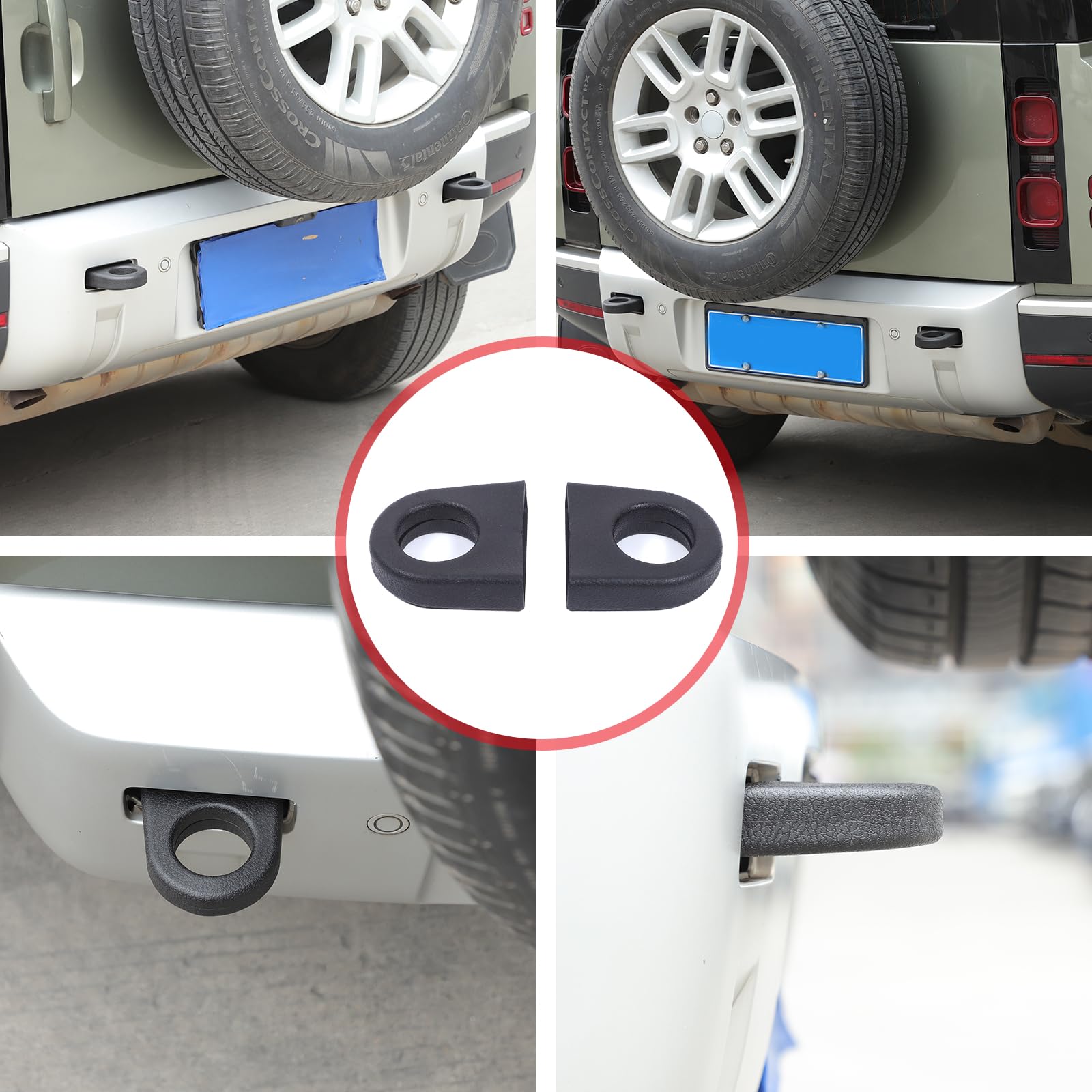 2 fundas de anillo de gancho de remolque compatibles con LR Defender 90 110 130 2020-2025, cubierta protectora de gancho de remolque de parachoques trasero de coche, accesorios exteriores