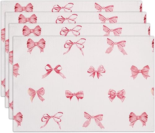 Miniatura 8 de Juego de 4 manteles individuales con lazo azul, 12 x 18 pulgadas, impermeables, lavables, resistentes al calor, manteles individuales para comedor,