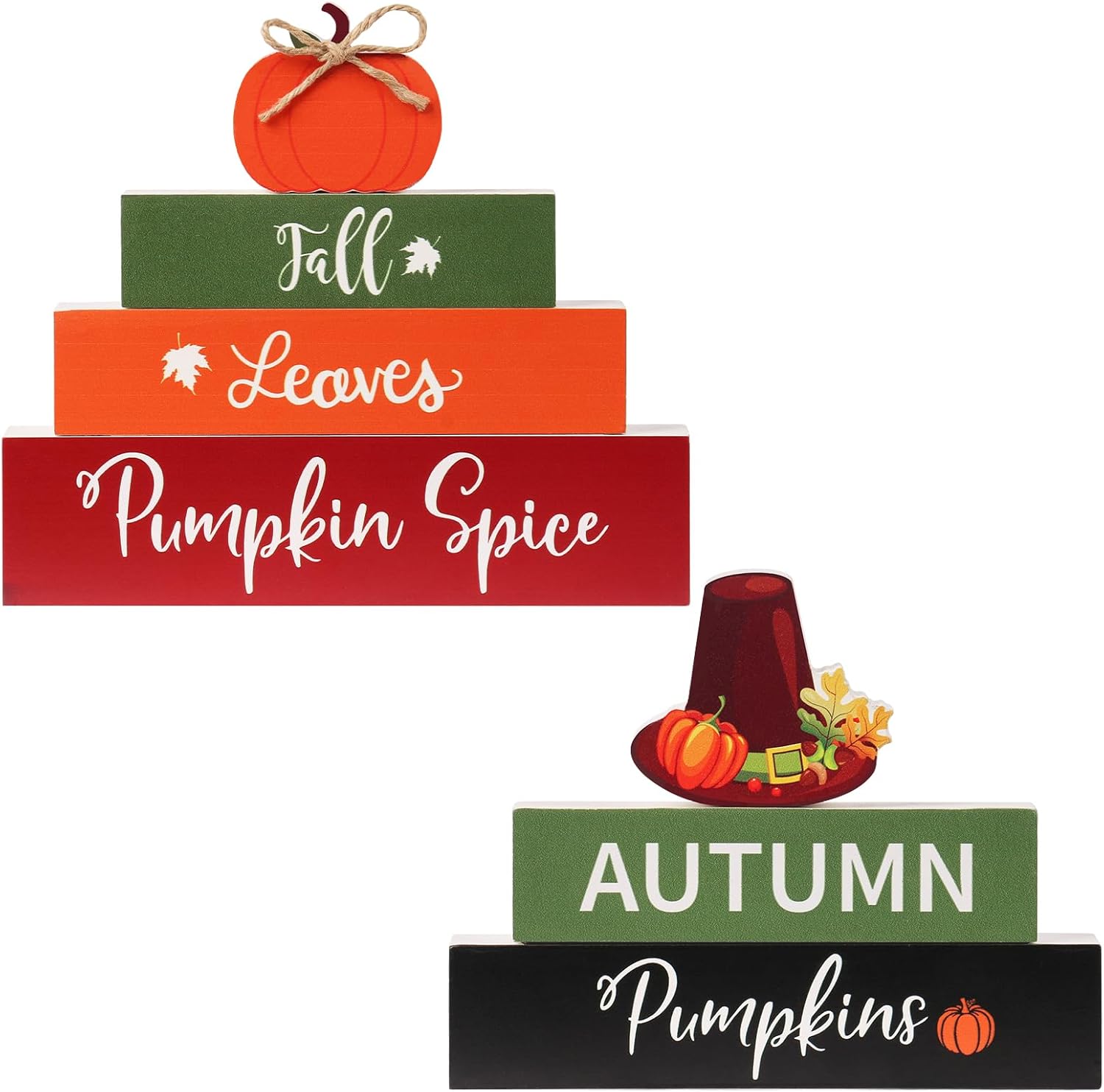 RoseCraft 2PCS Fall Decor, Autumn Wooden Sign Include Autumn Pumpkin Spice Leaves Lettered Tabletop Sign Decorations, for Home Farmhouse Living Room Harvest Party Decor.